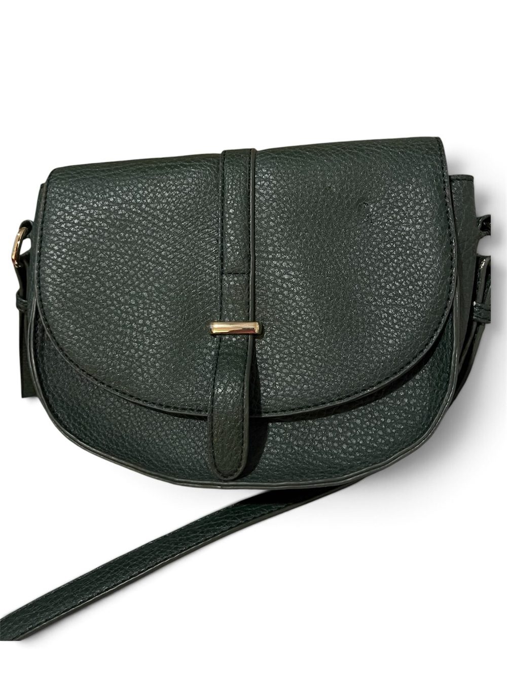 Dark Green Faux Leather Crossbody Saddle Bag